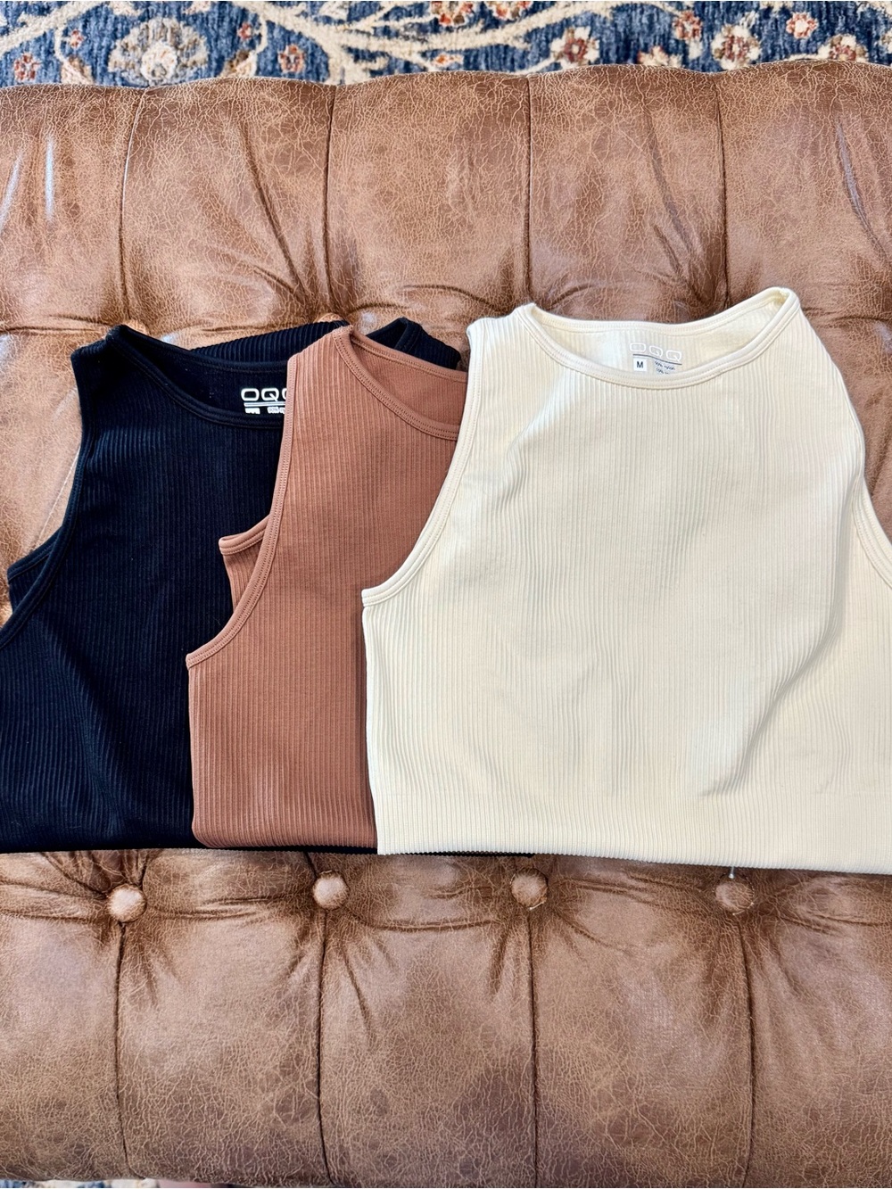 QQQ Ribbed  High Neck Bodysuits Trio - Black, Brown, Cream